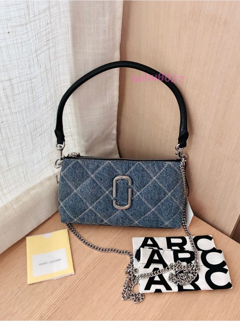 NWT✨Marc Jacobs The Quilted Denim Snapshot Convertible Shoulder Bag Chain Pouch